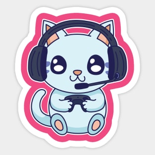 Kawaii Cat Playing Video Games Cute Kitten Lover Sticker